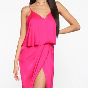 Silk, fuschia maxi dress